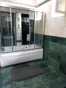a bathroom with a shower with a glass enclosure at Monza National Arena Mega Mall Ap in Bucharest