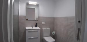 a bathroom with a toilet and a sink and a mirror at los perlas in El Campello +9 photos