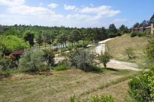 Le Vedute的住宿－Hesse farm holiday Borgo Pinete，田野中河流的空中景观