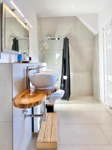 ein Bad mit einem Waschbecken und einem WC in der Unterkunft wohlBfinden appartementhaus in Braunlage