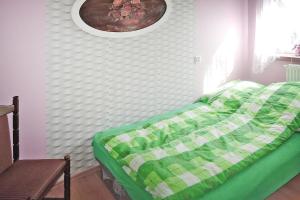 1 dormitorio con 1 cama con manta verde en holiday home, Kolczewo en Kołczewo