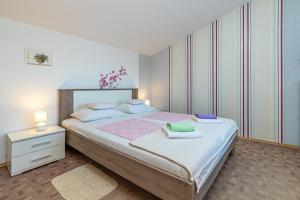 a bedroom with a large bed and a night stand at Apartment Teri in Nova Vas