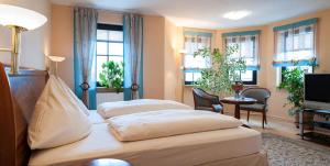 een hotelkamer met 2 bedden en een televisie bij Gasthof Sauerteig in Rödental