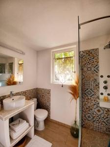 a bathroom with a toilet and a sink and a shower at Studio avec jardin entre Aix-en-Provence, Luberon et Verdon in Peyrolles-en-Provence