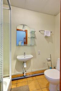 bagno con lavandino, servizi igienici e specchio di Rinaldi at Moscovsky Prospekt 18 a San Pietroburgo