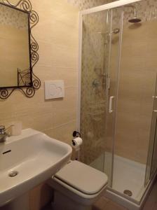 a bathroom with a shower and a toilet and a sink at villa verde bed and breakfast in Uggiate +25 photos
