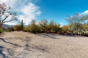 a gravel parking lot with trees and a blue sky at Lazy C Ranch in Tucson