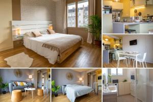 a collage of photos of a bedroom and a living room at Tours Centre - Proche Gare - Parking Vélo - Balcon - Arrivée autonome in Tours