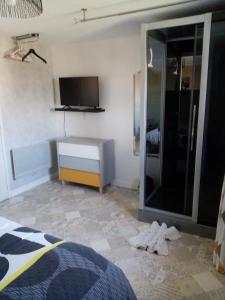a bedroom with a tv and a bed in a room at À La Maison Du Bonheur in Audruicq +5 photos