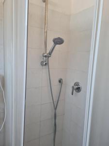 La salle de bains est pourvue d'une douche avec un pommeau de douche. dans l'établissement LA PALAZZINA, à Rome