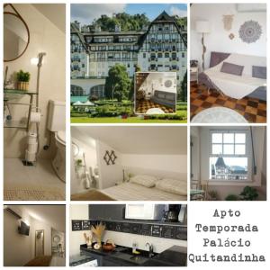 een collage van foto's van een hotel bij Apartamento Temporada Palácio Quitandinha em Petrópolis RJ in Petrópolis
