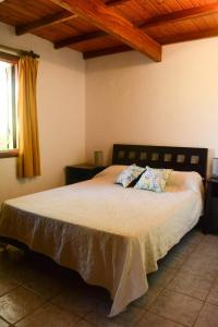 ein Schlafzimmer mit einem großen Bett mit zwei Kissen in der Unterkunft El jagüel in Villa General Belgrano