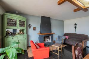a living room with a couch and a fireplace at casa akacia in Telavi