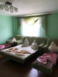 a living room with a couch and a window at HOUSE Mold in Lazeshchyna