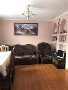a living room with a couch and a chair at HOUSE Mold in Lazeshchyna