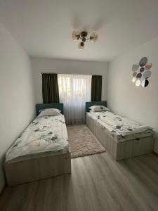 um quarto com 2 camas e uma janela em Chilia 2 Apartments em Chilia Veche