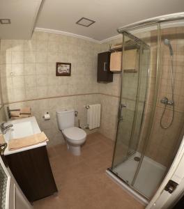 a bathroom with a shower and a toilet and a sink at Casa Rural Guadiela II in San Pedro Palmiches
