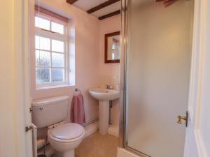 un baño con inodoro y lavabo en Orchard Cottage, en Ashendon
