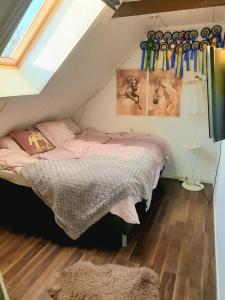 1 dormitorio con 1 cama en el ático en D'Lyon Stud and Sporthorses en Asarum