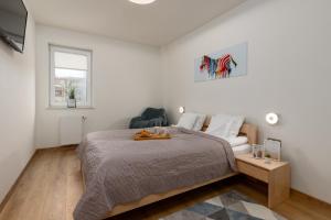 Un dormitorio blanco con una cama grande y una ventana en Apartament 14ka. Ustroń en Ustroń