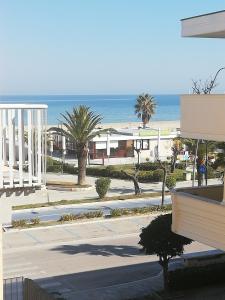 uma vista para uma praia com palmeiras e um edifício em Marconi House em Alba Adriatica