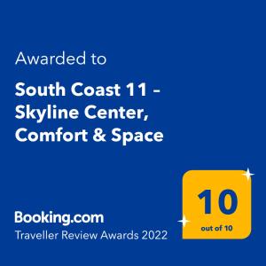 Certifikát, hodnocení, plakát nebo jiný dokument vystavený v ubytování South Coast 11 – Skyline Center, Comfort & Space