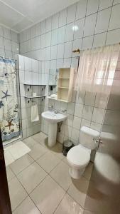 ein Bad mit einem WC und einem Waschbecken in der Unterkunft Roche Kerlan Apartments in Praslin