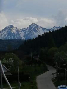 pasmo górskie z górami pokrytymi śniegiem w oddali w obiekcie Apartament u Bena w mieście Kacwin