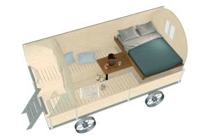 a rendering of a bed in a trailer caravan at Fasshotel Westernwagen, beheizt 2-3 Personen in Kirchensittenbach