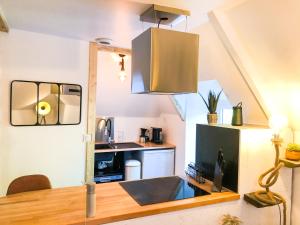 cocina con encimera y lavabo en una habitación en L’INDUSTRIEL en centre ville sur rive du TRIEUX en Guingamp