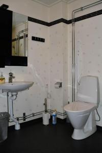 La salle de bains est pourvue de toilettes et d'un lavabo. dans l'établissement Villa Sjöhästen, à Grangärde