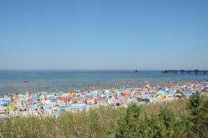 duży tłum ludzi na plaży w obiekcie Bungalow, Mrzezyno w mieście Mrzeżyno