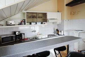 una cucina con piano di lavoro e piano cottura forno superiore di holiday home, Stepnica a Stepnica