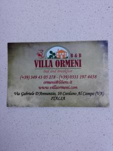 Certifikát, hodnocení, plakát nebo jiný dokument vystavený v ubytování Villa Ormeni