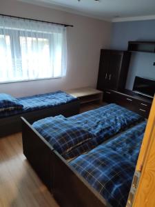 1 Schlafzimmer mit 2 Betten und einem Flachbild-TV in der Unterkunft Farma u Irka in Rybarzowice