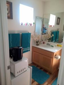 a bathroom with a sink and a mirror at Room in Campbell with Own Bthrm in Campbell
