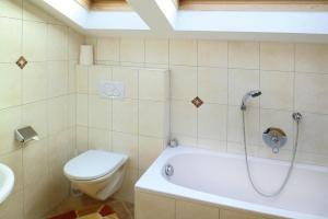 a bathroom with a toilet and a tub and a sink at Apartments home Bergbauernhof Wallnöfer, Mieming in Mieming