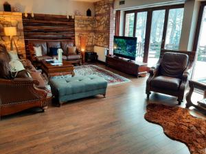 a living room with furniture and a flat screen tv at Sky Villa Brezovice in Brezovica