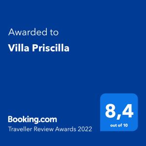 Certifikát, ocenenie alebo iný dokument vystavený v ubytovaní Villa Priscilla