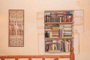 a book shelf filled with books on a wall at Hekate House, bohemian country house, 4 bedrooms for 8 persons in Xirostérnion