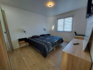 a bedroom with a bed and a window at Superbe appartement au centre de St Jorioz in Saint-Jorioz