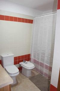 een badkamer met een wit toilet en een douche bij Seahorse House T2 Tavira Santa Luzia in Tavira