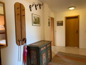 Zimmer mit einem Holzschrank und einer Tür in der Unterkunft Gästehaus Hundelbach in Lenzkirch