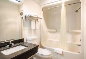 a bathroom with a toilet and a sink and a shower at Econo Lodge Glade Springs I-81 in Glade Spring +21 photos