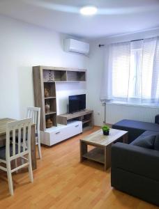 uma sala de estar com um sofá e uma mesa em Aster Apartments em Belgrado