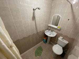 ラザレフスコエにあるGuest House Sanarのバスルーム(シャワー、トイレ、シンク付)