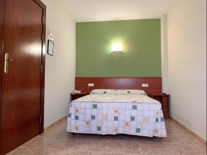 a bedroom with a bed with a green wall at Área 99 in Estella