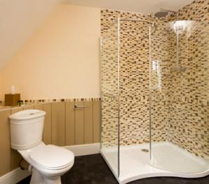 ein Bad mit einem WC und einer Dusche in der Unterkunft The Inn at Woodhall Spa in Woodhall Spa