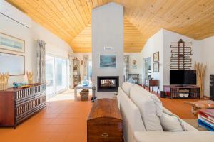 a living room with a couch and a fireplace at Villa Nova in Comporta