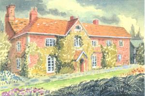una pintura de una casa en un campo en Bridge Farmhouse, en Salisbury